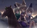  black_hair blonde_hair blue_hair broom broom_riding brown_eyes brown_hair earmuffs flying futatsuiwa_mamizou glasses green_eyes green_hair grey_eyes grey_hair hakurei_reimu hat highres horse kaku_seiga karakasa_obake kasodani_kyouko kirisame_marisa kochiya_sanae konpaku_youmu leaf leaf_on_head miyako_yoshika mononobe_no_futo multiple_girls nemachi_tsuki night pince-nez pink_hair riding saigyouji_yuyuko sky smile soga_no_tojiko star_(sky) starry_sky tatara_kogasa tate_eboshi ten_desires touhou toyosatomimi_no_miko umbrella witch_hat 