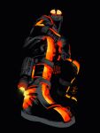  1boy absurdres arm_on_knee black_background dark from_below glowing glowing_lines highres kamen_rider kamen_rider_555 kamen_rider_faiz leg_focus male_focus manabu_yashiro signature 