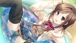  bow brown_eyes brown_hair game_cg giga hoshimi_tsukuyo kiss_ato panties see_through short_hair thighhighs underwear water wet 