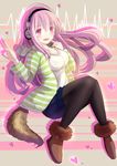  absurdres black_legwear boots breasts fake_tail headphones highres hood hoodie large_breasts long_hair nitroplus open_mouth pantyhose pink_eyes pink_hair solo super_sonico tail xxxholci 