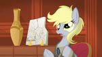  ancient_aliens blonde_hair derpy_hooves_(mlp) equestria-prevails equine female friendship_is_magic fur grey_fur hair horse human mammal my_little_pony necktie parody polearm pony solo spear suit vase weapon yellow_eyes 