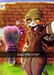 absurd_res armored_boots beanie bear big_butt black_clothing black_eyeshadow black_hat black_headwear black_topwear bottomwear breasts brick_wall brown_body brown_fur butt cheek_tuft clothing denim denim_bottomwear denim_clothing domestic_cat duo epic_games eyelashes eyeshadow facial_tuft felid feline felis female fortnite fur grass grey_bottomwear grey_clothing grey_jeans grey_pants hat headgear headwear hi_res huge_butt jeans looking_at_viewer makeup mammal meow_skulls nemiyakii open_mouth pants plant purple_body purple_fur raven_team_leader small_breasts stuck taking_picture taking_selfie text thick_thighs topwear torn_bottomwear torn_clothing torn_jeans torn_pants tuft wall_(structure) white_body white_fur wide_hips yellow_eyes