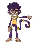 2025 5_fingers 5_toes absurd_res accessory anthro arm_out armlet banana bang_the_monkey barefoot bottomless bottomless_anthro bottomless_male buckteeth clothed clothing dibujito ear_piercing ear_ring eyebrows fan_character fangs featureless_crotch feet fingers food front_view fruit full-length_portrait fur furgonomics gold_armlet gold_ring grin hair half-closed_eyes haplorhine hi_res humanoid_ears jewelry kerchief leg_pouch leg_wraps looking_at_viewer male male_anthro mammal monkey multicolored_kerchief multicolored_neckerchief narrowed_eyes neckerchief neckwear piercing plant portrait prehensile_feet primate purple_body purple_ears purple_eyebrows purple_eyes purple_fur purple_hair purple_tail ring ring_piercing sega shirt short_hair simple_background smile smiling_at_viewer snout solo sonic_the_hedgehog_(series) standing tail tail_accessory tail_jewelry tail_ring tan_body tan_inner_ear tan_skin tank_top teeth thick_eyebrows toes topwear two_tone_kerchief two_tone_neckerchief white_background white_kerchief white_neckerchief wraps yellow_clothing yellow_kerchief yellow_neckerchief yellow_shirt yellow_tank_top yellow_topwear
