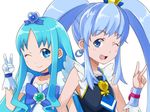  bad_id bad_pixiv_id blue_choker blue_hair blue_neckwear bow choker color_connection crown cure_marine cure_princess earrings gloves happinesscharge_precure! heartcatch_precure! jewelry kurumi_erika locked_arms long_hair magical_girl multiple_girls necktie needle_(needlebomb) precure shirayuki_hime twintails 