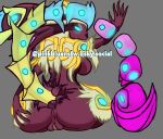 ambiguous_gender anthro butt cel_shading colorful_theme creatures_of_sonaria female gynomorph hi_res humanoid intersex pinkbluensfw presenting presenting_hindquarters shaded skin_pattern solo tail tail_motion vorpalus