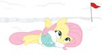  blinking blue_eyes coat equine feral flag fluttershy_(mlp) friendship_is_magic hair looking_at_viewer luisfdm lying mammal my_little_pony on_side pegasus pink_hair rainbow rainbow_dash_(mlp) siansaar snow wings yellow_body 