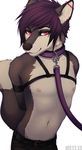  ambiguous_gender anthro bound canine collar ear_piercing girly industrial_piercing lead looking_at_viewer male mammal metz nipples piercing pink_eyes plain_background solo white_background 