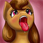  blush brown_fur brown_hair equine female feral fur hair horse icariusunlimited long_hair mammal my_little_pony open_mouth original_character pony saliva solo solotongue tongue tongue_out 