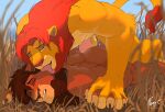  2boys anal animal_ears ass blue_sky claws clenched_teeth closed_eyes english_commentary erection furry furry_male highres kovu_(the_lion_king) licking licking_another's_face lion_boy lion_ears lion_mane lion_tail lying male_focus male_penetrated multiple_boys muscular muscular_male negy_(negnegger) on_grass on_stomach penis scar scar_across_eye scar_on_face simba sky tail teeth the_lion_king the_lion_king_2:_simba's_pride tongue tongue_out yaoi 