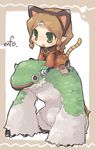  7010 animal_ears brown_hair chibi green_eyes monster_farm riding solo tail 