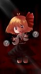  ? absurdres against_glass ahoge black_eyes blonde_hair blush dark_background darkness fourth_wall highres hijiri_(xxhizirixx) kneeling open_mouth ribbon rumia short_hair touhou 