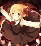  ascot black_dress blonde_hair blush dress hair_ribbon light_smile long_sleeves looking_at_viewer outstretched_arms red_eyes ribbon rumia senju_(uroakono) shirt solo touhou 