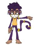 2025 5_fingers 5_toes absurd_res accessory anthro arm_out armlet banana bang_the_monkey barefoot bottomless bottomless_anthro bottomless_male clothed clothing dibujito ear_piercing ear_ring eyebrows fan_character featureless_crotch feet fingers food front_view fruit full-length_portrait fur furgonomics gold_armlet gold_ring hair half-closed_eyes haplorhine hi_res humanoid_ears jewelry kerchief leg_pouch leg_wraps looking_at_viewer male male_anthro mammal monkey multicolored_kerchief narrowed_eyes piercing plant portrait prehensile_feet primate purple_body purple_ears purple_eyebrows purple_eyes purple_fur purple_hair purple_tail ring ring_piercing sega shirt short_hair simple_background solo sonic_the_hedgehog_(series) standing tail tail_accessory tail_jewelry tail_ring tan_body tan_inner_ear tan_skin tank_top thick_eyebrows toes topwear two_tone_kerchief white_background white_kerchief wraps yellow_clothing yellow_kerchief yellow_shirt yellow_tank_top yellow_topwear