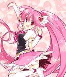  aino_megumi arm_up boots bow cure_lovely happinesscharge_precure! heart komowata_haruka long_hair looking_at_viewer magical_girl open_mouth pink_bow pink_eyes pink_hair ponytail precure skirt solo thigh_boots thighhighs very_long_hair white_legwear wide_ponytail 