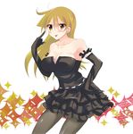  :p bad_id bad_pixiv_id bare_shoulders black_dress black_gloves blonde_hair blush breasts cleavage dress elbow_gloves gloves hand_on_hip large_breasts long_hair pantyhose smdrskspk solo tenjouin_asuka tongue tongue_out yuu-gi-ou yuu-gi-ou_gx 