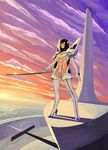  bakuzan black_hair high_heels highres honnouji_gakuen junketsu kill_la_kill kiryuuin_satsuki long_hair marcel_ramos revealing_clothes solo sword thighhighs weapon 