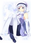  aila_jyrkiainen arm_support bad_id bad_pixiv_id bare_shoulders blue_eyes blush boots breasts dress elbow_gloves fur_trim gloves gundam gundam_build_fighters hat large_breasts long_hair marotti pantyhose silver_hair sitting smile snowflakes solo thigh_boots thighhighs 