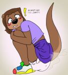 abdl anthro blush bottomwear brown_eyes brown_hair clothing diaper embarrassed female hair jd86 mammal mustelid otter pooping skirt solo stink_fumes stink_line stink_lines unclean_diaper used_diaper