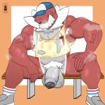 absurd_res balls beard bodily_fluids clothing digital_drawing_(artwork) digital_media_(artwork) facial_hair footwear foreskin fossil_pokemon generation_6_pokemon genitals hat headgear headwear hi_res male nintendo nolandoberdaddy penis pokemon pokemon_(species) scalie shoes sitting socks solo sweat tyrantrum