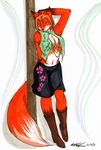  anthro boots breasts canine chain clothed clothing female flower fox fur furries hair invalid_tag koshkio leaves looking_at_viewer mammal navel pole post short_hair skirt solo standing suni 