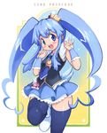  blue_eyes blue_hair blue_skirt blush character_name crown cure_princess happinesscharge_precure! long_hair magical_girl open_mouth precure shirayuki_hime skirt solo thighhighs twintails yu_3 
