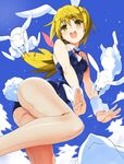 animal_ears blonde_hair blue_leotard bunny bunny_ears bunny_girl bunny_tail bunnysuit charlotte_dunois cloud day fishnet_pantyhose fishnets hair_ribbon infinite_stratos leotard long_hair metallican open_mouth pantyhose ponytail ribbon sky solo tail yellow_eyes 