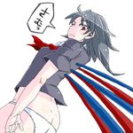  aono3 ass asymmetrical_wings black_hair butt_crack cold dimples_of_venus dutch_angle houjuu_nue no_pants panties red_eyes simple_background solo speech_bubble touhou underwear white_panties wings 