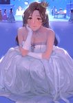  bad_id bad_pixiv_id bare_shoulders breasts brown_eyes brown_hair chin_rest choker cleavage crown dress earrings ekao gloves idolmaster idolmaster_cinderella_girls jewelry kawashima_mizuki kneeling large_breasts lips looking_at_viewer multiple_girls set smile solo_focus squatting 