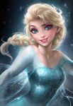  bad_revision banned_artist bare_shoulders blonde_hair blue_eyes braid downscaled_revision dress elsa_(frozen) frozen_(disney) highres lips long_hair md5_mismatch resized sakimichan single_braid smile solo upscaled watermark 