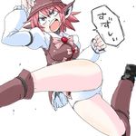  animal_ears aono3 blue_eyes bow bow_panties cold hat mystia_lorelei no_pants open_mouth panties pink_hair simple_background solo speech_bubble touhou underwear white_panties 