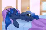  average-hanzo bed bedroom blue_fur cute cutie_mark equine female feral friendship_is_magic fur hair horn horse mammal morning multi-colored_hair my_little_pony pony princess_luna_(mlp) sleeping solo sunlight winged_unicorn wings 
