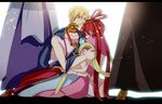  1girl ali_baba_saluja blonde_hair bloom character_request dress light_particles magi_the_labyrinth_of_magic out_of_frame red_hair ren_kougyoku sinbad_(magi) 