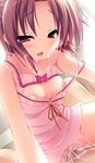  1girl amagasa_hikari blush breasts brown_hair censored collarbone game_cg penis pink_eyes sex tamahaji!_-tamatama_hajikeru_imouto-tachi vaginal 