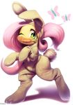  aruurara blush bunny_suit bunnysuit carrot equine female fluttershy_(mlp) friendship_is_magic fur green_eyes hair horse mammal mouth_hold my_little_pony pink_hair pony solo standing yellow_fur 