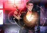  blood brown_eyes brown_hair gun male short_hair sunakumo tagme_(character) weapon 