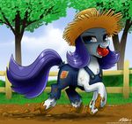  apple blue_eyes dirty equine female feral friendship_is_magic fruit hair horn horse john_joseco looking_at_viewer mammal mud muddy my_little_pony pony purple_hair rarity_(mlp) smile solo unicorn water 