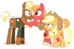  applejack_(mlp) big_macintosh_(mlp) blonde_hair bottomless brown_fur clothing cowboy_hat cutie_mark dm29 equine eyewear female freckles friendship_is_magic fur glasses green_eyes group hair hat horn horse male mammal my_little_pony orange_fur pony purple_eyes red_fur shirt sibling trenderhoof_(mlp) unicorn 