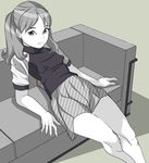  child couch long_hair monochrome original oyoyo_(yoyoichi) shirt sitting skirt solo t-shirt twintails 