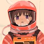  2001_a_space_odyssey :o akemi_homura beige_background dave_bowman glass helmet mahou_shoujo_madoka_magica parody reflection simple_background solo spacesuit toshi_(little-fluffy-cloud) upper_body wire 