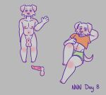 4_fingers absurd_res animal_genitalia animal_penis anthro ball_growth balls balls_expansion blush bulge canid canine canine_genitalia canine_penis canis clothed clothing dawgluvr digital_media_(artwork) erection expansion fingers fur genital_expansion genital_growth genitals growth hi_res knot male mammal meme nipples no_nut_november nude nude_anthro open_mouth penis penis_expansion penis_growth penis_tip sheath simple_background smile solo tail white_body white_fur
