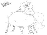 absurd_res anthro belly belly_expansion belly_on_table belly_overhang big_belly big_breasts bloated blush bottomwear bra breasts canid canine clothed clothing clothing_lift cocoalop12 embarrassed expansion eyewear female flustered flustered_female fox furniture glasses hand_on_belly hi_res holding_breast huge_belly huge_thighs humanoid hyper hyper_belly mammal millie_(ketsukanevixen) monochrome navel obese overweight pants shirt shirt_lift shy sketch slightly_chubby solo stuffing sweater sweater_lift sweatpants table thick_thighs topwear torn_bottomwear torn_clothing torn_pants underwear weight_gain wide_hips