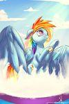  2014 absurd_res blue_fur chameleon-vlad cloud cutie_mark equine female flying friendship_is_magic fur hair hi_res horse horseshoe mammal multi-colored_hair my_little_pony navel pegasus pony purple_eyes rainbow_dash_(mlp) rainbow_hair sky solo wings 