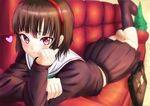  black_hair heart lying noririn on_stomach original red_eyes school_uniform short_hair solo 