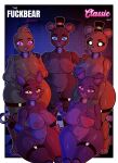 absurd_res anthro avian beak bear big_butt bird black_sclera blue_eyes bonnie_(fnaf) breasts brown_body butt canid canine chica_(fnaf) chicken clitoris clothing ear_piercing ear_ring eye_patch eyewear female five_nights_at_freddy&#039;s fox foxy_(fnaf) freddy_(fnaf) galliform gallus_(genus) genitals golden_freddy_(fnaf) gradient_background group hat headgear headwear hi_res hook kevwrite lagomorph leporid mammal navel navel_piercing nipple_piercing nipples overweight phasianid piercing pink_eyes pubes purple_body pussy rabbit red_body ring_piercing scottgames simple_background slightly_chubby tan_body yellow_body yellow_eyes