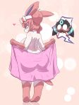 absurd_res anthro back_muscles blood blue_eyes blush bodily_fluids bow_ribbon breasts butt_outline duo eeveelution female generation_2_pokemon generation_6_pokemon hair heart_symbol hi_res looking_back male male/female markings multicolored_body nintendo nosebleed oreon_smol pawpads pink_hair pokemon pokemon_(species) ring_(marking) shaded shiny_pokemon side_boob steam sylveon teasing tied_hair towel umbreon