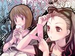  brown_hair drink face glass hagiwara_yukiho hairband idolmaster idolmaster_(classic) idolmaster_1 long_hair minase_iori mirror multiple_girls nail_polish nogoodlife pink_nails short_hair 