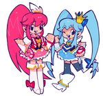  :d ;d aino_megumi bitz777 blue_eyes blue_hair blue_legwear boots bow chibi crown cure_lovely cure_princess dress earrings hair_bow hair_ornament hair_ribbon happinesscharge_precure! jewelry long_hair magical_girl multiple_girls neck_ribbon necktie one_eye_closed open_mouth pink_eyes pink_hair ponytail precure puffy_short_sleeves puffy_sleeves ribbon shirayuki_hime short_sleeves skirt smile thigh_boots thighhighs twintails vest white_background wrist_cuffs 
