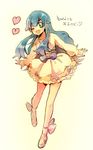 bad_id bad_pixiv_id blue_eyes blue_hair dress eyelashes full_body gradient gradient_background happinesscharge_precure! happy heart long_hair looking_at_viewer mogmog33 one_eye_closed open_mouth precure ribbon shirayuki_hime shoes smile solo translation_request white_dress 