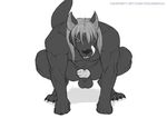  abs animal_genitalia anthro balls biceps big_muscles black_fur canine canine_penis claws crouching erection fur hair knot licking licking_lips looking_at_viewer male mammal monochrome muscles nude pecs penis plain_background solo spelunker_sal teeth toe_claws tongue tongue_out white_background wolf 