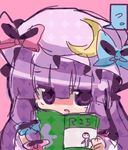  bad_id bad_pixiv_id bow chibi hair_ribbon hat hat_ribbon long_hair lowres nasa_yu patchouli_knowledge pink_bow purple_eyes ribbon sketch solo touhou 